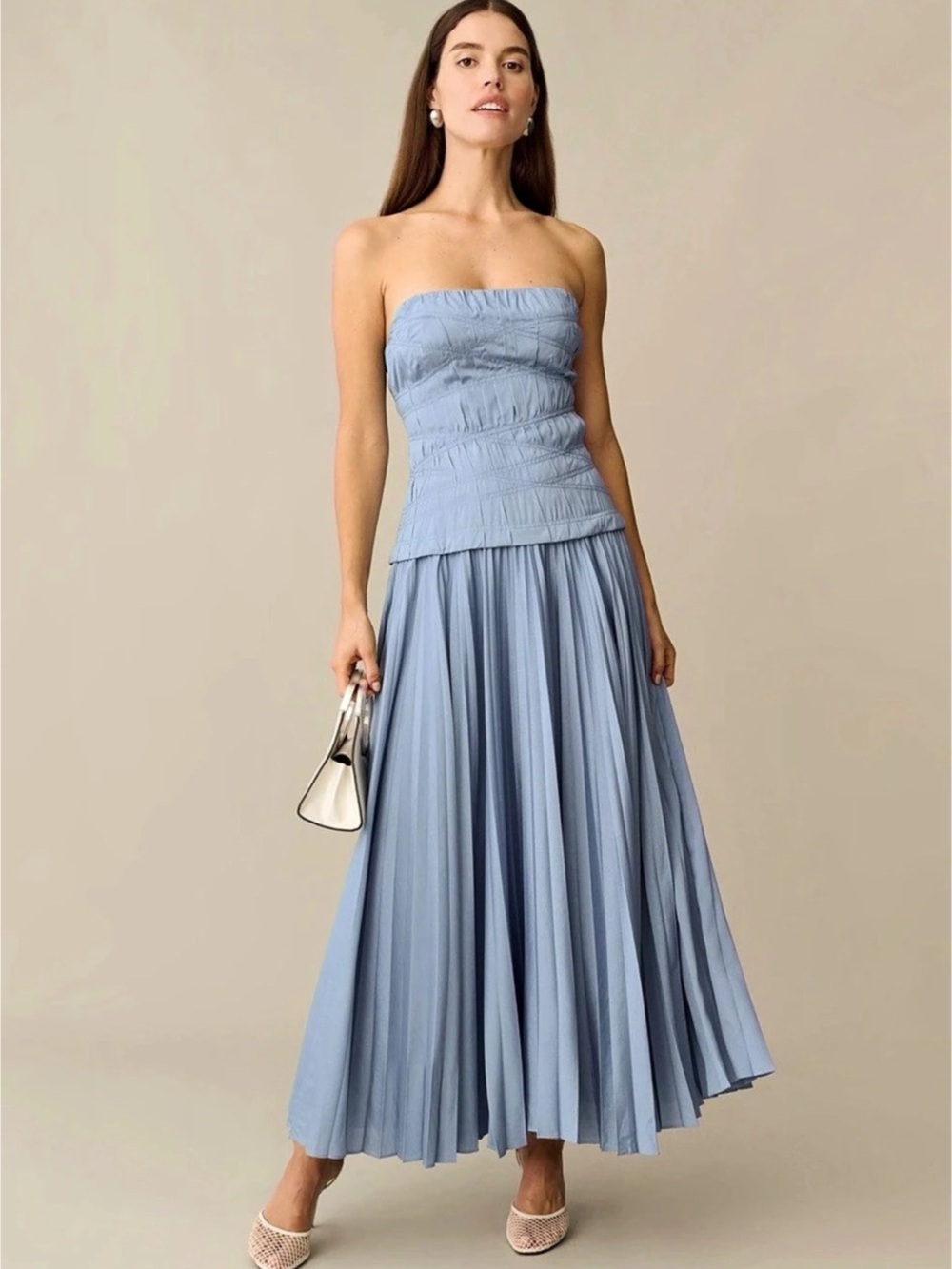 O.p.t Ada Dress Pleated Midi Dress in Blue Size 6 NWT